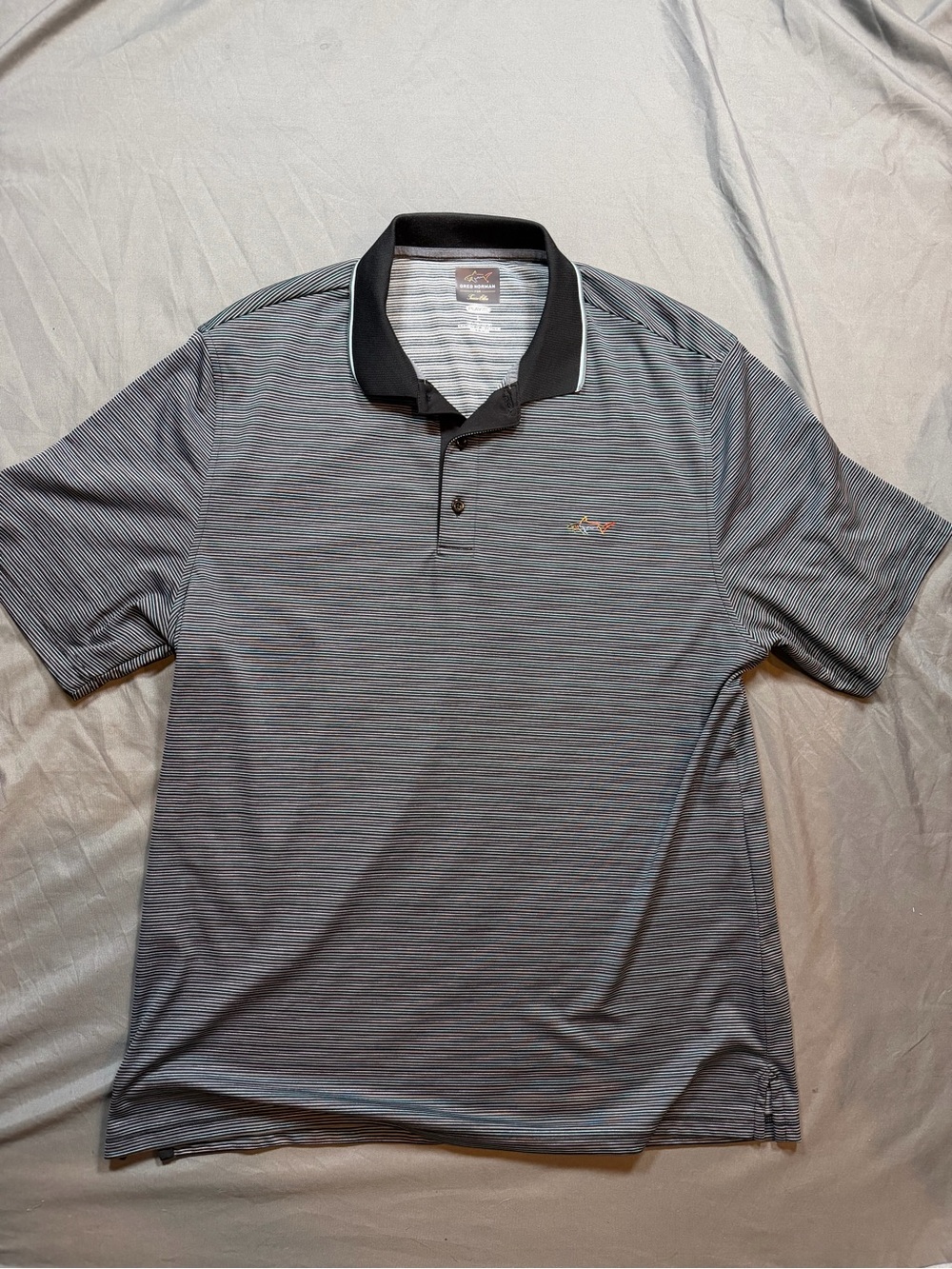 Greg Norman Collection Black and Gray Striped Polo